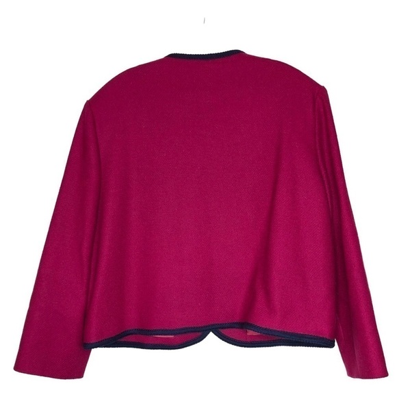 NEW - PENDELTON 100% Wool Raspberry Pink Button Front Blazer Blue Trim - Size 14 - Picture 2 of 5
